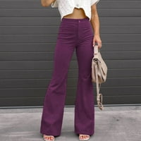 Duks žene plus veličina Ženska moda Tanak fit udoban džep u boji casual pants ljubičaste xxxl