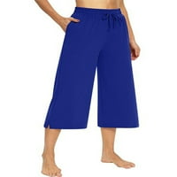 Paille dame dno su čvrste boje gamaše elastične struke joga hlače obrezane sportske pantalone plave