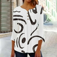 Ženski rukav na vrhu pulover okruglog vrata Ruched Print casual radne majice za žene na klirensu bijela
