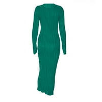 Drokolifer Ženske haljine naleted dugih rukava Bodycon Maxi haljina od pune boje CACK CREW DECT PASE