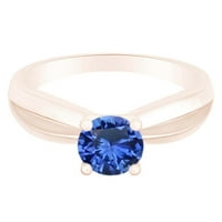 Okrugli rez simulirani plavi safir 14k ružičasto zlato preko sterlinga srebrnog solitaire prstena 0.