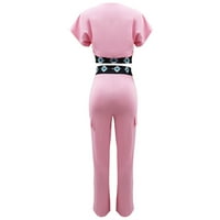 Pink set Outfit Ženska pulover kratkih rukava Pulover pune boje Top treninga za žene ružičaste veličine
