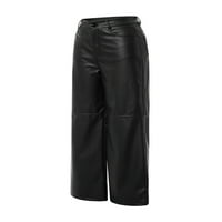 Kaitzr Ženske kožne hlače High Squik ravni džepovi za mršavljenje, pune boje casual pantalone