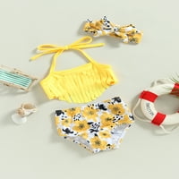 Bagilaanoe Toddler Djevojke Djevojke BabySuits Bikinis Set Print Tassel Tops + Hlacks + Traka za glavu