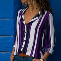 Žene V izrez Striped Roll up baught banes bluze modni casual lagan vrh