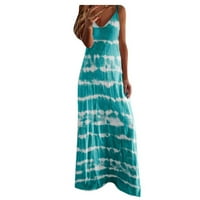 Ženske ljetne haljine Boho Tie-Dye Print Plus Size plaža Duga haljina V izrez Spaghetti remen za bez