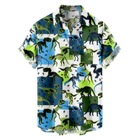 Fraigo Dinosaur Havajske majice za muškarce - zeleni plavi dinosaur casual majica kratkih rukava dolje Havajska košulja za kuglanje Ljetni poklon za muškarce Boy, -8xl