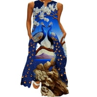 Haite Wone Maxi haljine V izrez dugački dress džep ljetni plažni klub za upoznavanje cvjetnog ispisa