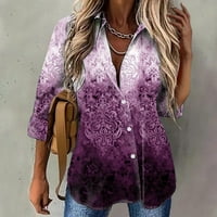 Ženska bluza Ležerni gradijentni ispisani sljezni sljezni rukav s rukavima bluza s gumbom labavog blusa