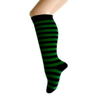 Zebra Stripes koljena Visoka cijev Vintage Čarape za žene i djevojke u crnom sa zelenom bojom