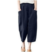 Odeerbi pamučne pantalone za žene trendi ljetne casual labave hlače Čvrsti pantalone sa džepom plavom bojom