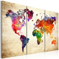 TiptophOMedecor rastegnuta platna mapa svjetske umjetnosti - svjetska karta u akvarelu - rastegnuta