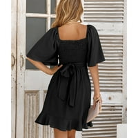 Clearsance ljetne haljine za žene kratki rukav čvrsti seksi mini a-line scoop haljina za vrat crna xl
