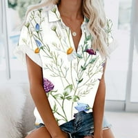 Charella ženska casual bluza za bluza kratki rukav Ispis labavih majica vrhovi tipki Cardigan cvjetni