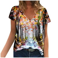 Ženski vrhovi Ljetni kratki rukav V Vrat za odmor rastezljivi Comfy bluza Labavi Ležerne prilike Cvjetne tiskane majice
