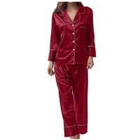 Jesen Zima VSONTOR Ženska ležerna kućna kućna kućna odjeća Dugi rukavi pantalone Solid Color Night Pajamas