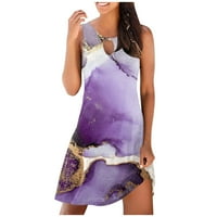 Cleance Summer Haljine za žene Mini sladak tiskani bez rukava A-line scoop vrat haljina na plaži Purple