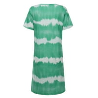 Ženski ljetni boho casual pruja za ispitu majica haljina labav kratki rukav V-izrez midi haljine zelena