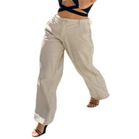 Hiriginske ženske kožne hlače za žene, vintage visoke struk pune boje ravne noge haljine hlače