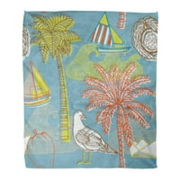 Flannel bacaje pokrivač uzorak kokosovog tropskog plaža palmi za ptice ptičji brod ocean meka za krevet