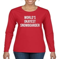 Svjetovi na dole Snowboarder Sports Ženska grafička majica dugih rukava, crvena, mala