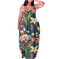 Ljetna haljina za žene bez rukava cvjetno ugodno dugačak maxi haljina za okrugle vrat ljetne sunčeve