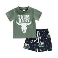 Western Toddler Baby Boy Boy Shorts Postavite majicu kratkih rukava Tors Shorts Outfit Summer Set odjeće