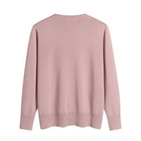 WAVSUF džemperi za žene plus veličine kardigan casual v-izrez dugih rukava pletena zimska ružičasta