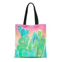 Platno Tote torba Šareni uzorak Moderni tropski egzotični kaktus akvarel ružičaste vedro zarbane torbe