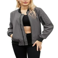 Ženska odjeća pune zip jakne stoji ovratnik bomber jakna dame bejzbol kaput moto duboko siva l
