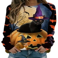 Ženska dukserica Halloween Pumpkin Witch Cat Bat Print casual dugih rukava majica od labavog bluza