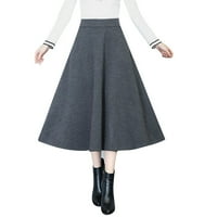 Puffy suknja za žene Ženske zimske vintage visoki elastični struk linijska vuna midi suknja Lady suknja