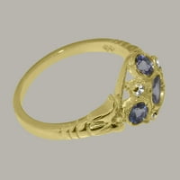 Britanska napravljena 18k žuti zlatni prirodni tanzanite i kubični cirkonijski ženski Obećani prsten