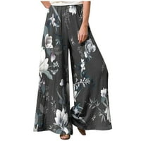 Zyekqe plus veličine široke pantalone za žene za žene cvjetne tiskane salonske hlače sa visokim strukom