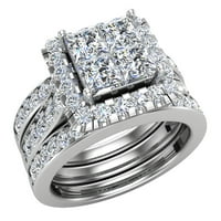 Princess Cut Quad Halo dvostruki set vjenčanog prstena 2. CTW 14K bijelo zlato
