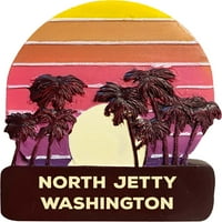 Sjeverni Jetty Washington Trendy Suvenir Ručno oslikana smola hladnjaka Magnet zalaska sunca i palma