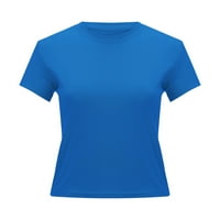 Yinmgmhj Ženski Soild Trendy Slim kratkih rukava Osnovna tanka donja majica Top Blue + XS