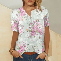 Ženski ljetni vrhovi modni ispisani uzorak dugme dolje džep na prsima bluza s kratkim rukavima