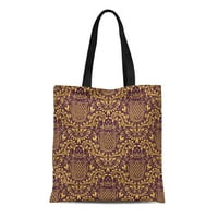 Platno Tote Bag Damask Golden Purple Cvjetni u Pismo i kruna Trajna za višekratna Trgovinska torba za