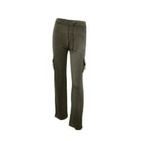 Ženske ljetne casual bootcut teretni pantalone treniraju elastični džepovi struka Duksevi zeleni m