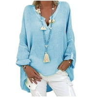 Moonker Womens Bluze Colore Labavi V-izrez bluza TEE TOP PLUS MISEL 2XL BLUE LODID SOLID