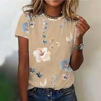 HOKSML Ženski ljetni vrhovi, ženska modna tiskana majica kratkih rukava bluza okrugli vrat casual vrhovi