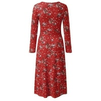 Haljine za žene cvjetni print Crewnecklong rukava casual party vintage a-line haljina