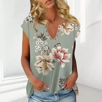 Cuoff Ženska bluza Ženska modna casual boho cvjetna casual majica kratki rukav V bluza izreza Grey XL