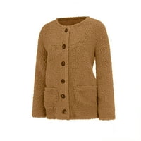 Ženski džemper kaput- casual plus plišani džepovi džepovi za gležnjače Gumbi Cardigan Coat Coffee xxxl