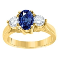 Mauli dragulji za žene 1. Carat Diamond i safir tri kamene prsten-postajanje 10K čvrsto žuto zlato