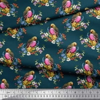 Lišće tkanina Soimoi Blue Rayon, cvjetni i američki robin ptica za štampanje tkanine sa dvorištem širom