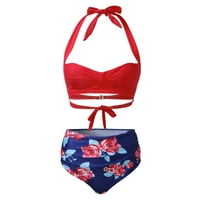 Twifer Tankini kupaći kostimi za žene Vintage kupaći kostim dva retro Halter Ruched High Squik tisak