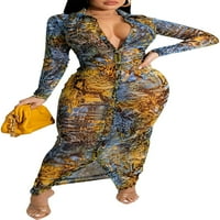 Ženska Sheer Mesh Dugi rukav Bodycon Midi haljina za klub Noćne haljine Plaža Pokrijte haljinu