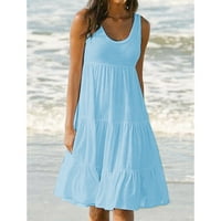 Ženske oblače srednje dužine Ležerne prilike bez rukava Ljetna haljina od punog scoop-a Blue XL